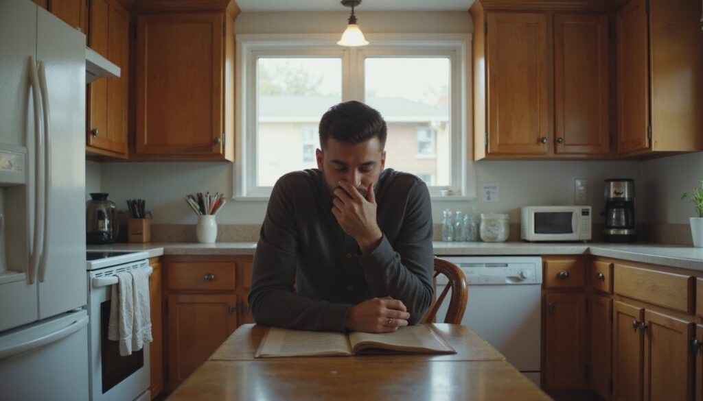 Man thinking about something in the main kitchen in our inpatient facility